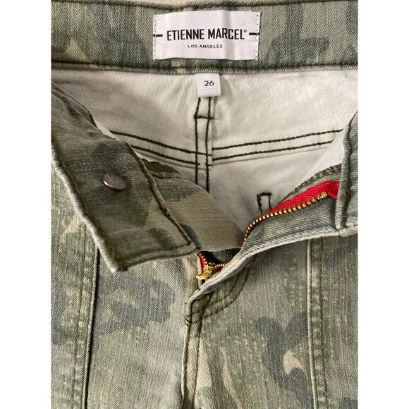 Etienne Marcel Denim Skinny Camo Capri Jeans 26 Green Slim Cropped Pant Indie - Picture 6 of 11